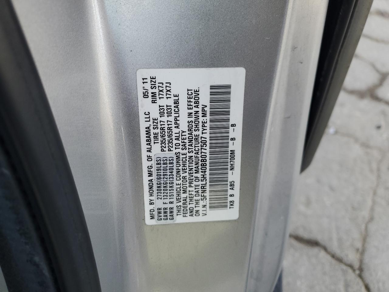 2011 Honda Odyssey VIN 5FNRL5H40BB077507 Copart auction photo, front end damage thumbnail 15
