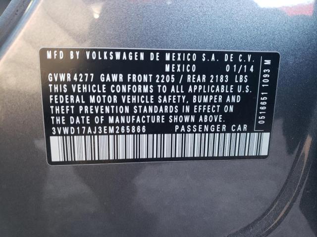 2014 Volkswagen Jetta VIN 3VWD17AJ3EM265866 Copart auction photo, rear end damage thumbnail 13