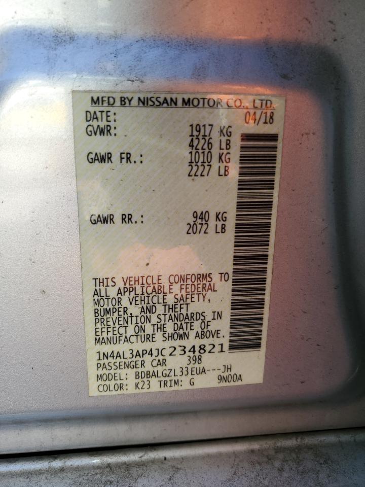 2018 Nissan Altima VIN 1N4AL3AP4JC234821 Copart auction photo, side damage thumbnail 13