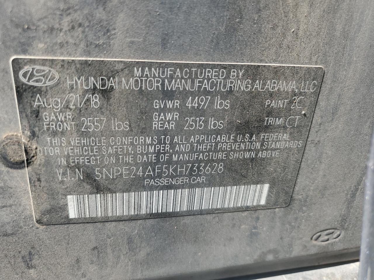 2019 Hyundai Sonata VIN 5NPE24AF5KH733628 Copart auction photo, undercarriage / front end damage thumbnail 13
