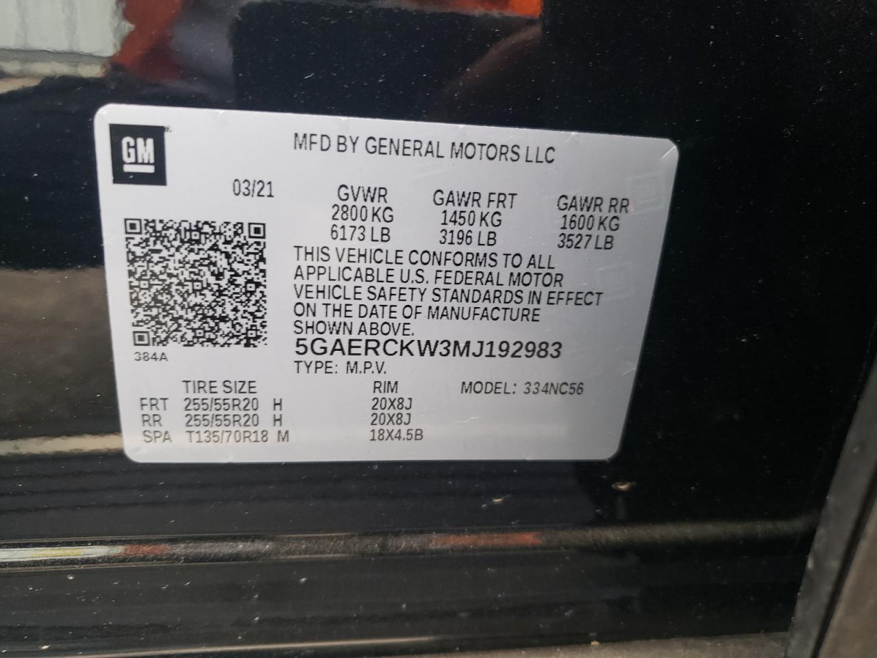 2021 Buick Enclave VIN 5GAERCKW3MJ192983 Copart auction photo, rear end damage thumbnail 13