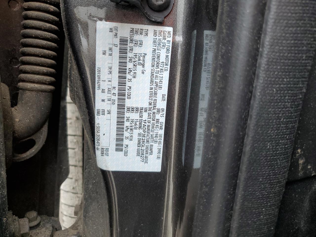 2016 Ford Focus VIN 1FADP3E28GL208277 Copart auction photo, front end / side damage thumbnail 14