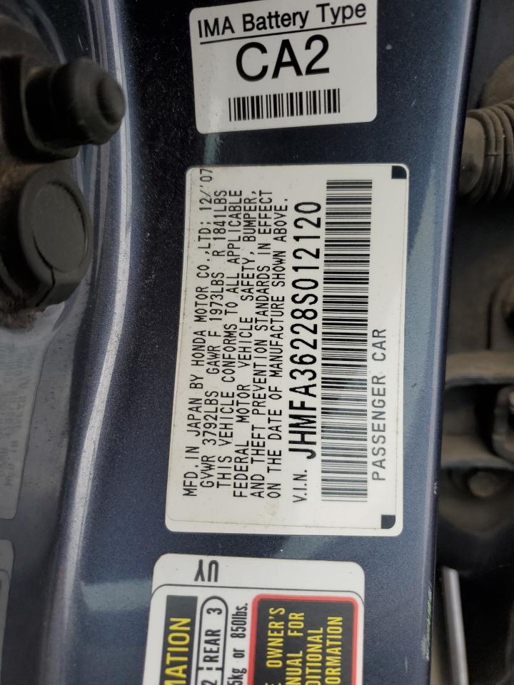 2008 Honda Civic VIN JHMFA36228S012120 Copart auction photo, side / rear end damage thumbnail 12