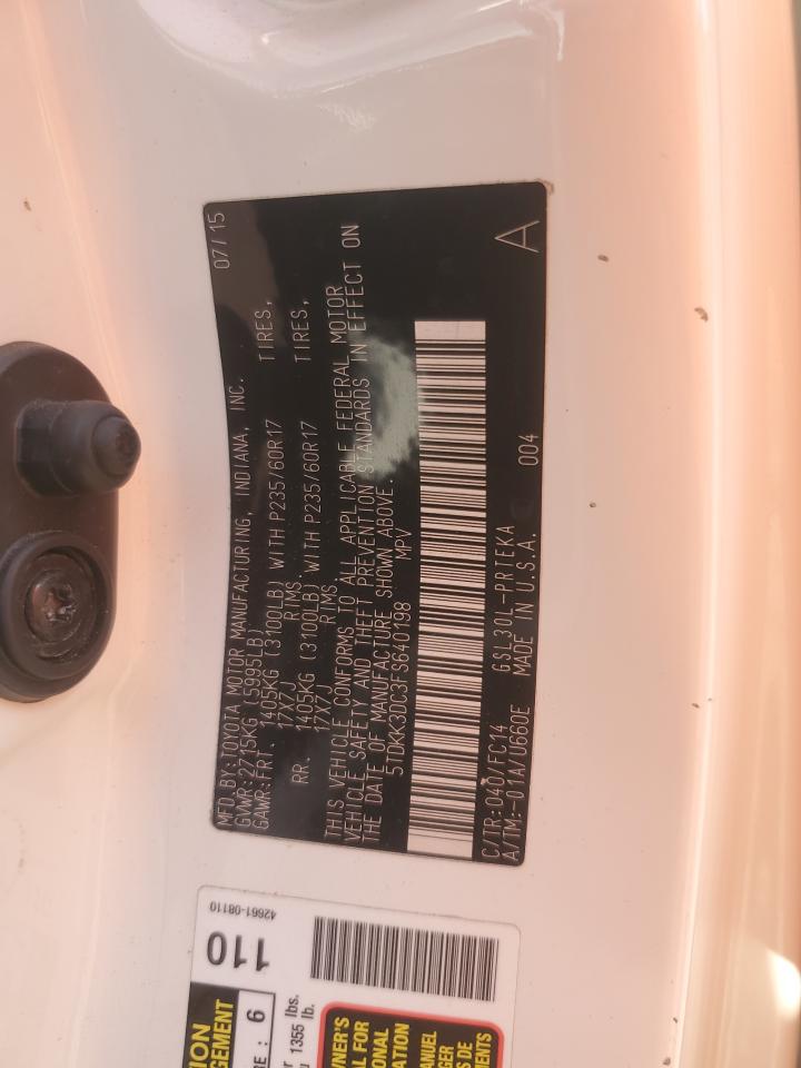 2015 Toyota Sienna VIN 5TDKK3DC3FS640198 Copart auction photo, front end damage thumbnail 14