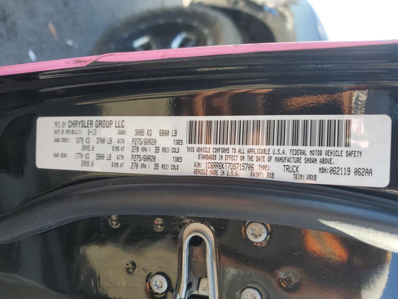 2013 RAM 1500 VIN 1C6RR6KT7DS715706 Copart auction photo, vandalism damage thumbnail 12