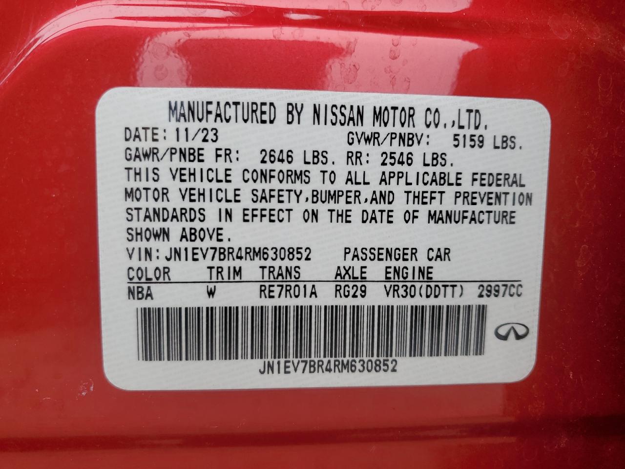 2024 Infiniti Q50 VIN JN1EV7BR4RM630852 Copart auction photo, front end / side damage thumbnail 14