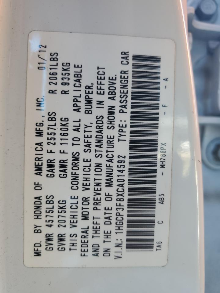 2012 Honda Accord VIN 1HGCP3F8XCA014592 Copart auction photo, front end / rear end damage thumbnail 14