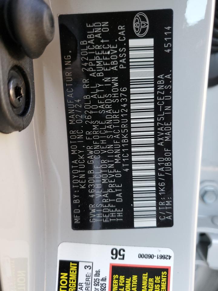 2024 Toyota Camry VIN 4T1C11BK5RU124376 Copart auction photo, front end damage thumbnail 13