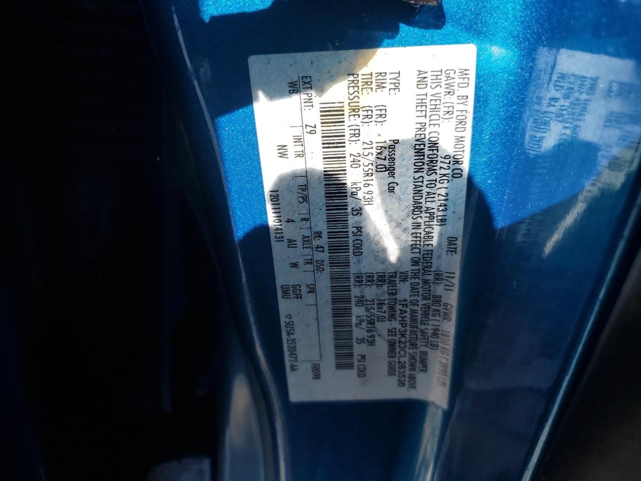 2012 Ford Focus VIN 1FAHP3K23CL283520 Copart auction photo, front end damage thumbnail 15