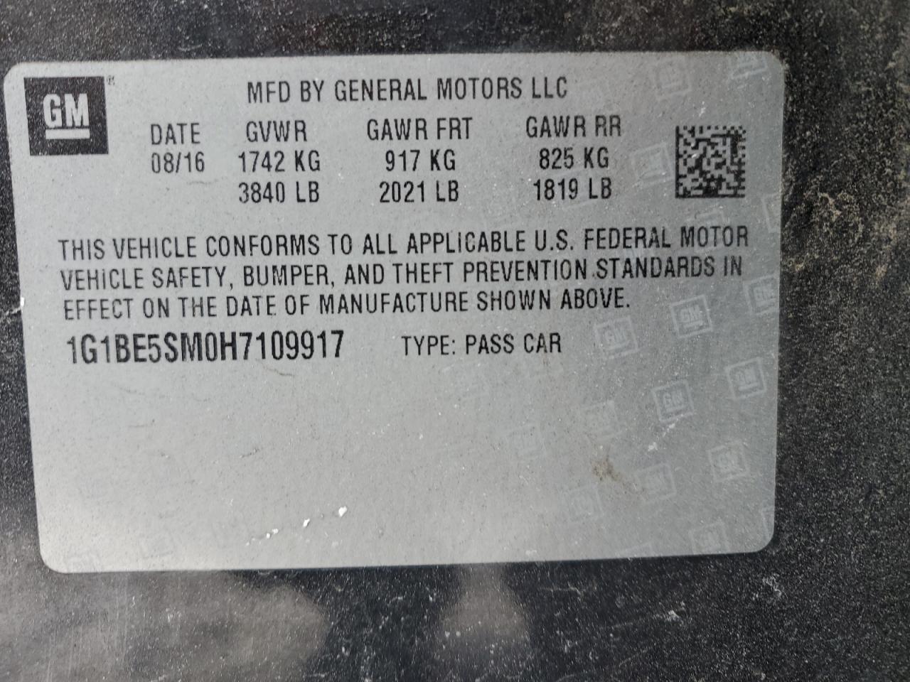 2017 Chevrolet Cruze VIN 1G1BE5SM0H7109917 Copart auction photo, front end damage thumbnail 14
