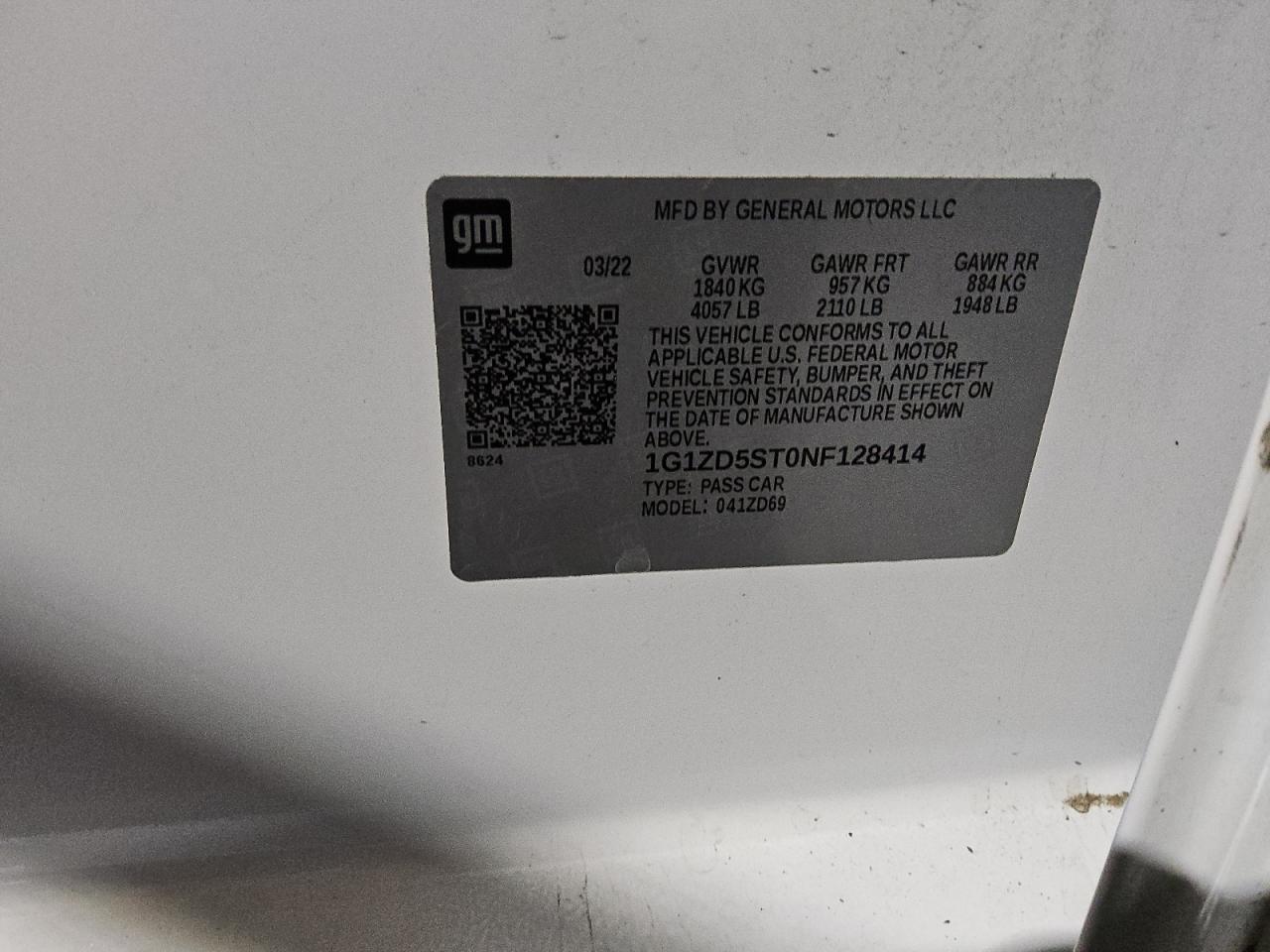 2022 Chevrolet Malibu VIN 1G1ZD5ST0NF128414 Copart auction photo, front end / side damage thumbnail 13