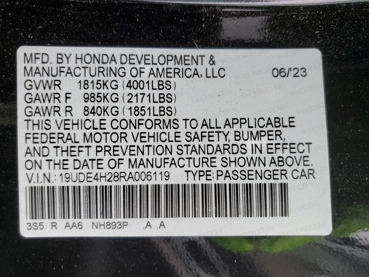2024 Acura Integra VIN 19UDE4H28RA006119 Copart auction photo, mechanical damage thumbnail 12
