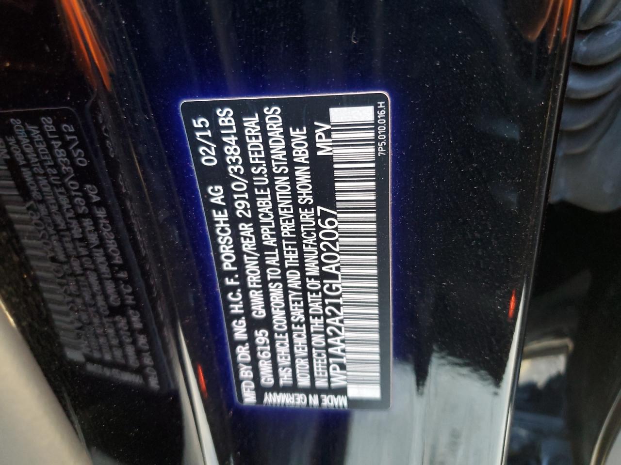 2016 Porsche Cayenne VIN WP1AA2A21GLA02067 Copart auction photo, vandalism damage thumbnail 14