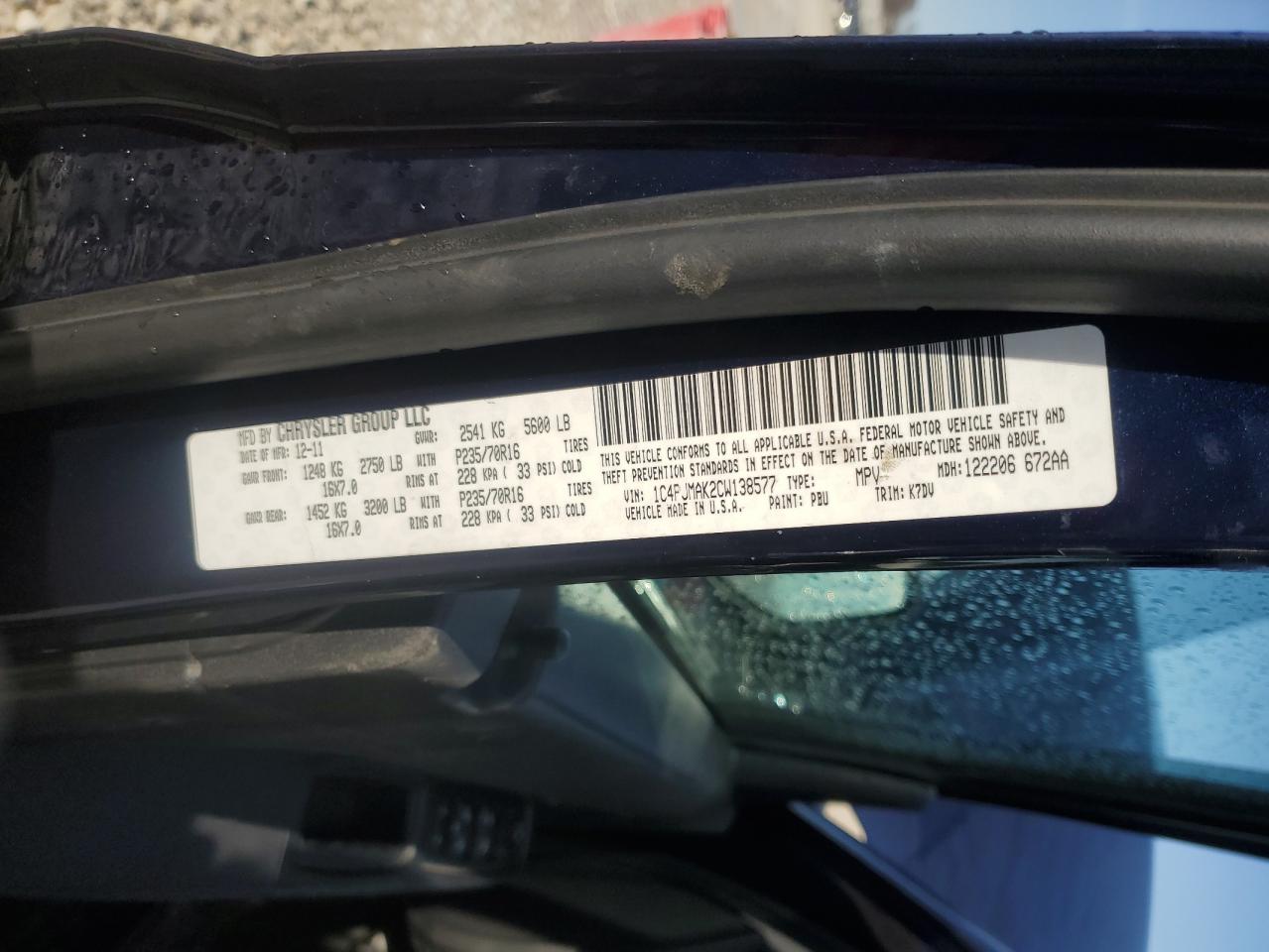 2012 Jeep Liberty (North America) VIN 1C4PJMAK2CW138577 Copart auction photo, front end damage thumbnail 13