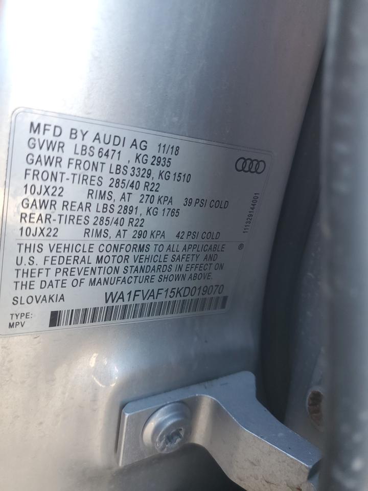2019 Audi Q8 VIN WA1FVAF15KD019070 Copart auction photo, front end damage thumbnail 14