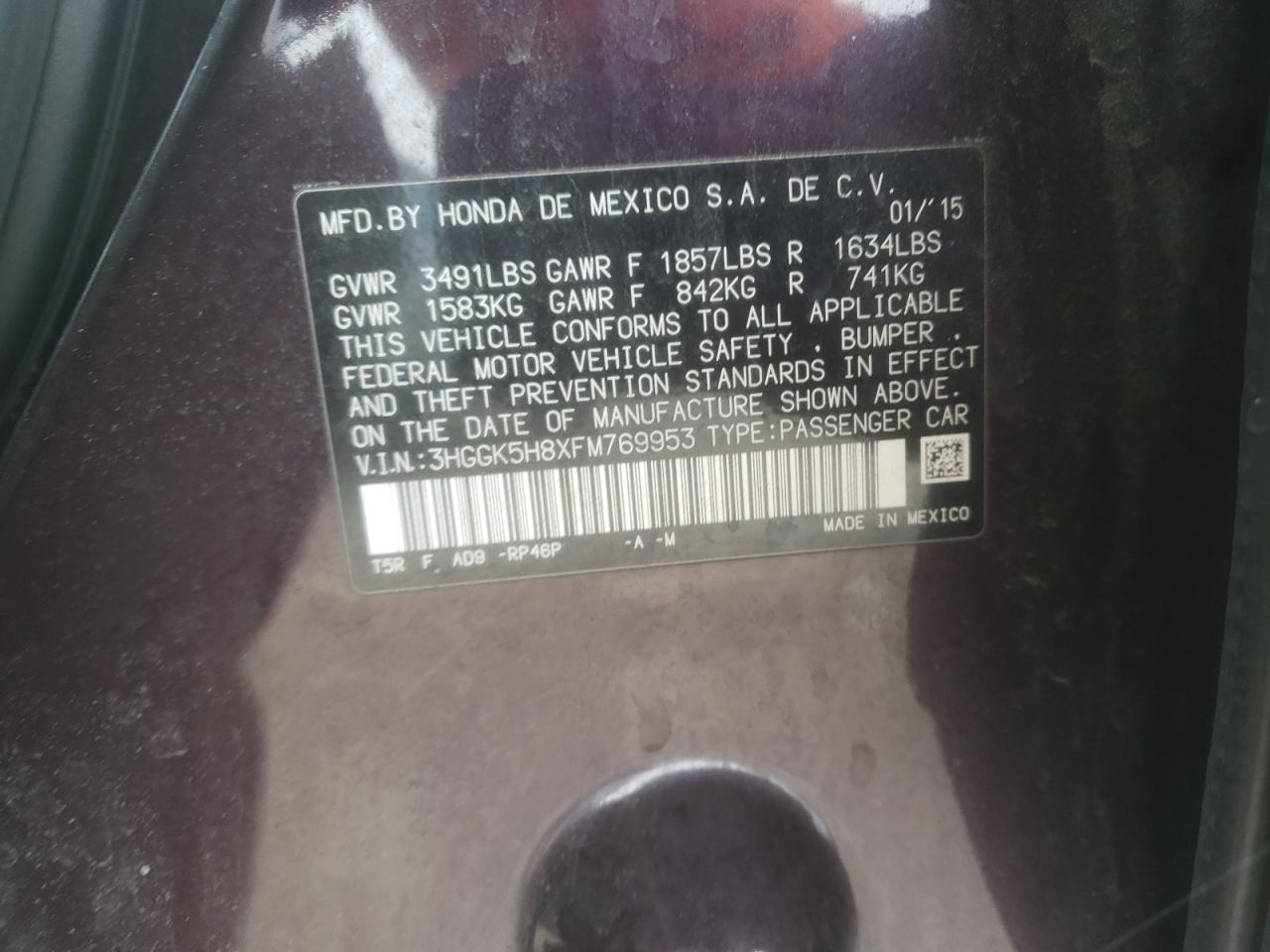 2015 Honda Fit VIN 3HGGK5H8XFM769953 Copart auction photo, front end damage thumbnail 12