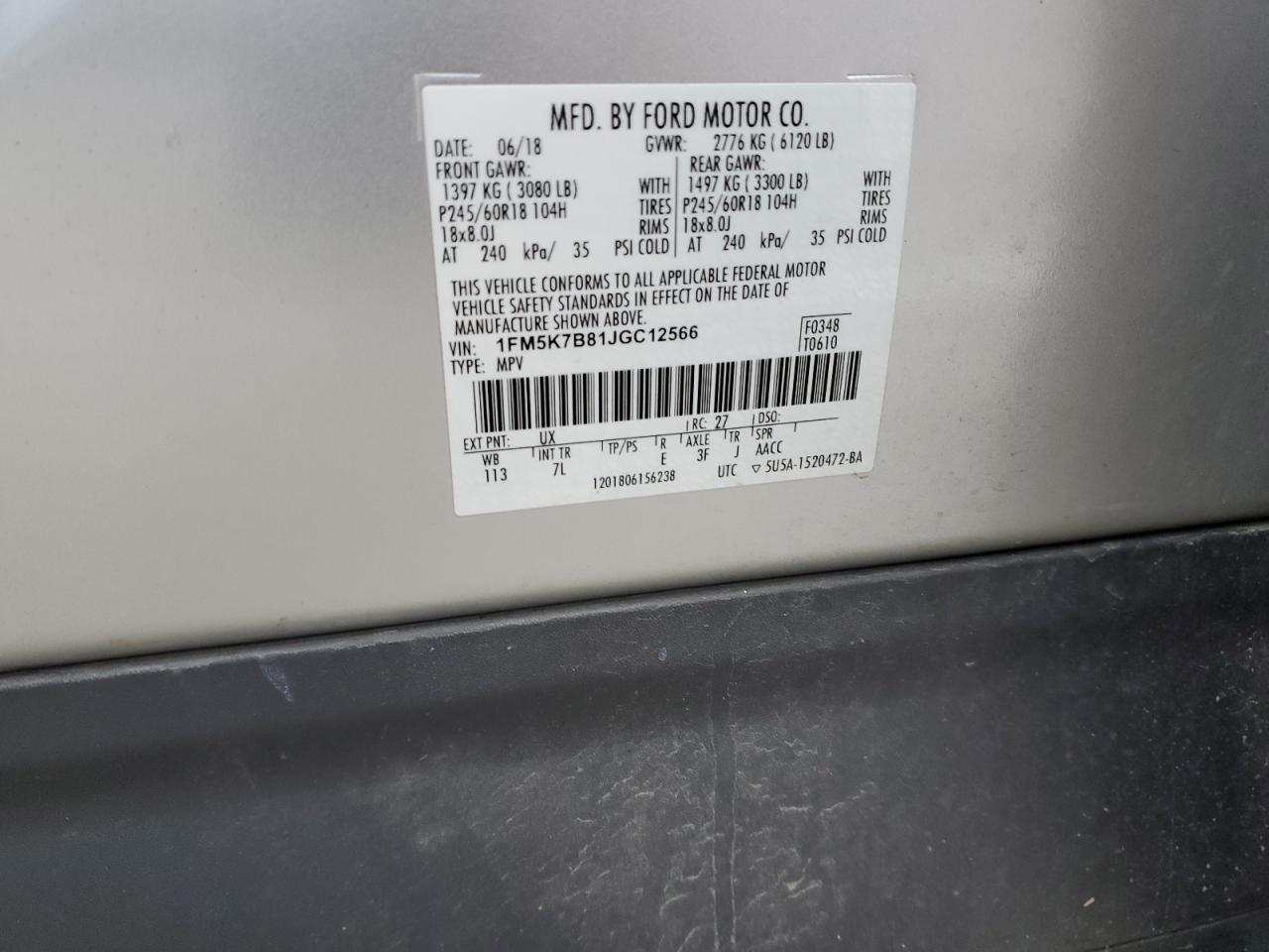 2018 Ford Explorer VIN 1FM5K7B81JGC12566 Copart auction photo, mechanical damage thumbnail 13