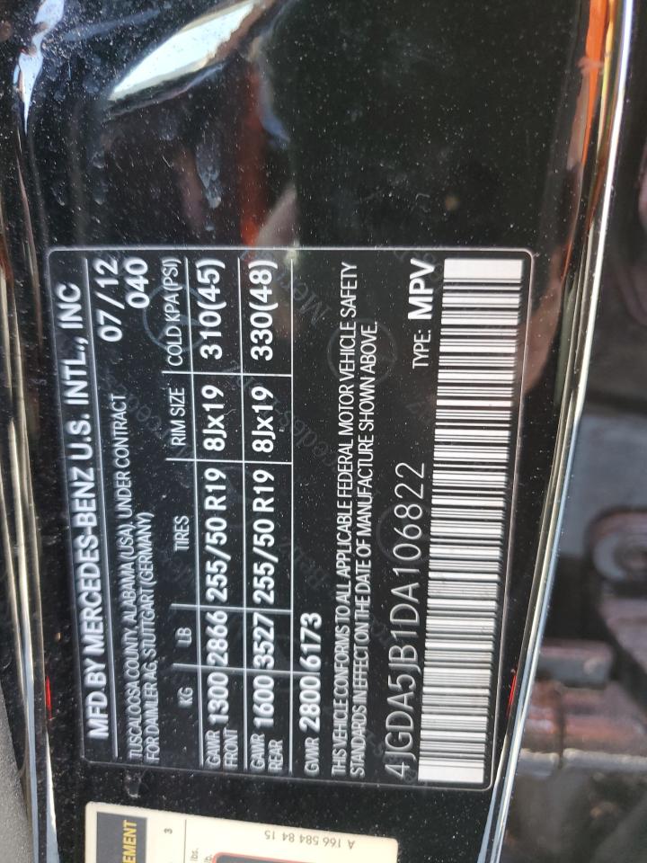 2013 Mercedes-Benz M-klasse VIN 4JGDA5JB1DA106822 Copart auction photo, mechanical / minor dent/scratches damage thumbnail 14