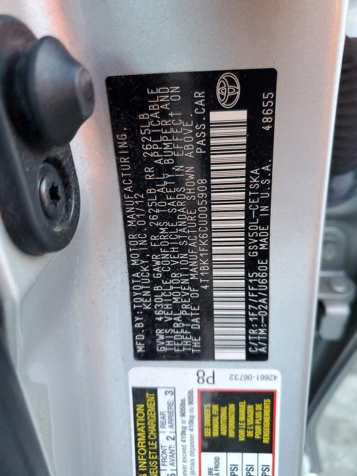 2012 Toyota Camry VIN 4T1BK1FK6CU005908 Copart auction photo, front end damage thumbnail 13