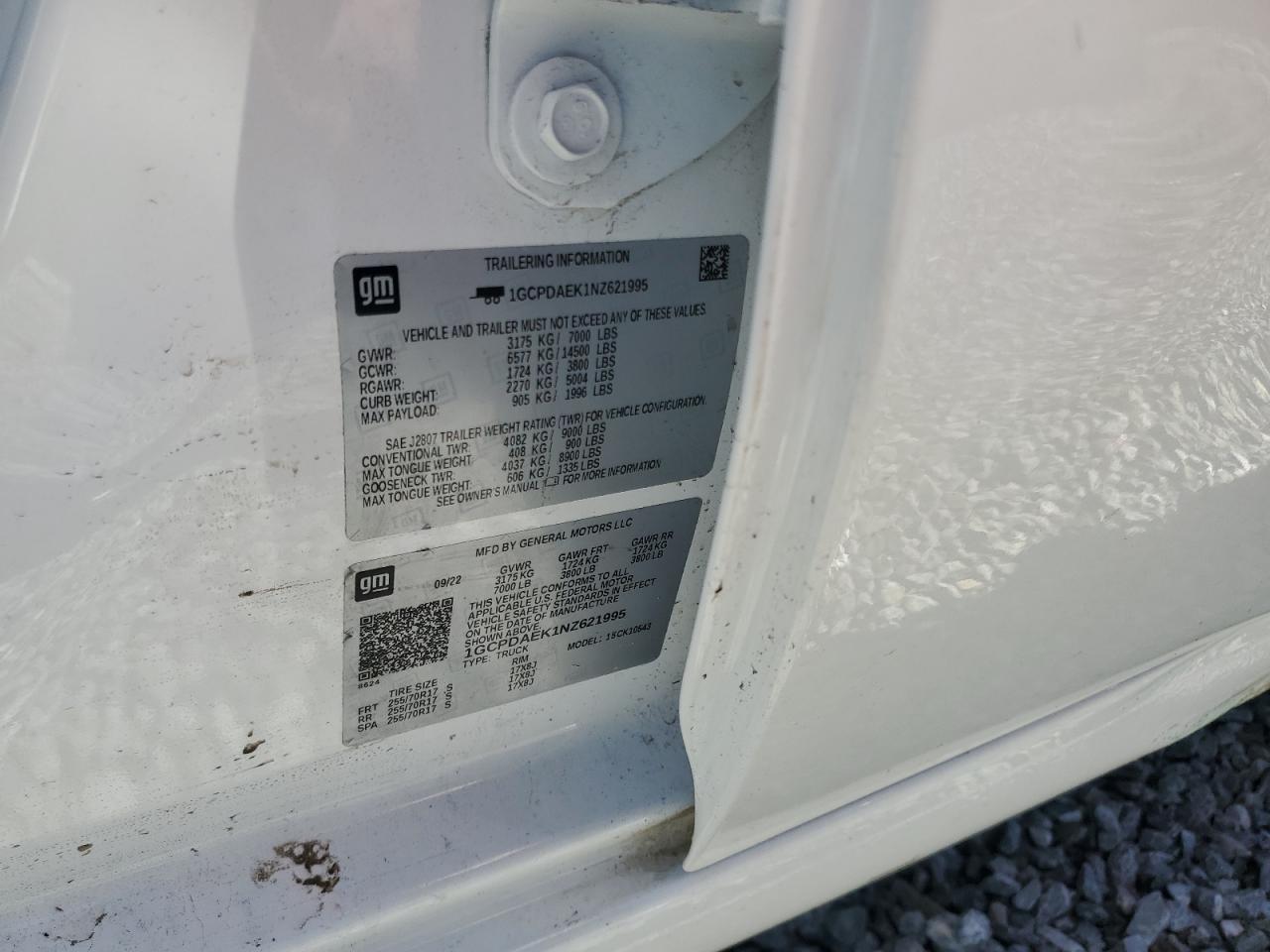 2022 Chevrolet Silverado VIN 1GCPDAEK1NZ621995 Copart auction photo, water/flood damage thumbnail 12