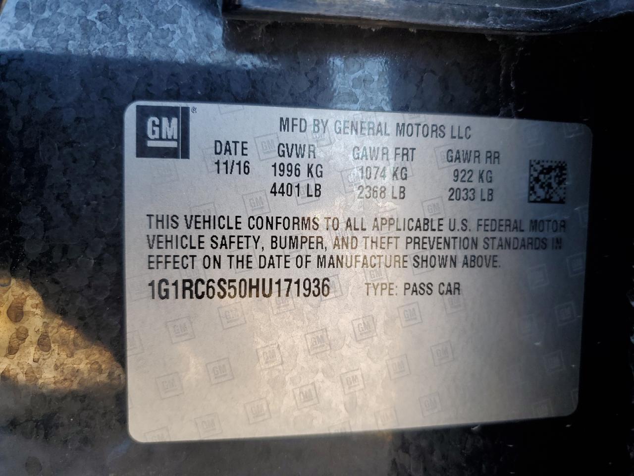 2017 Chevrolet Volt VIN 1G1RC6S50HU171936 Copart auction photo, front end damage thumbnail 12