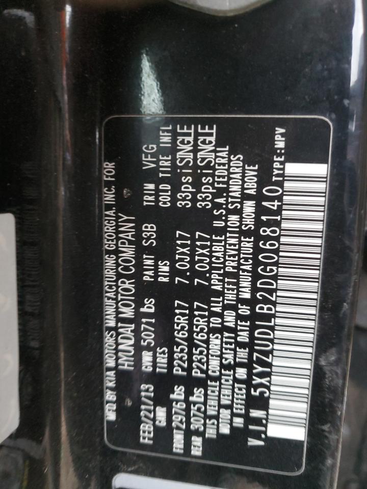 2013 Hyundai Santa Fe VIN 5XYZUDLB2DG068140 Copart auction photo, front end / side damage thumbnail 13