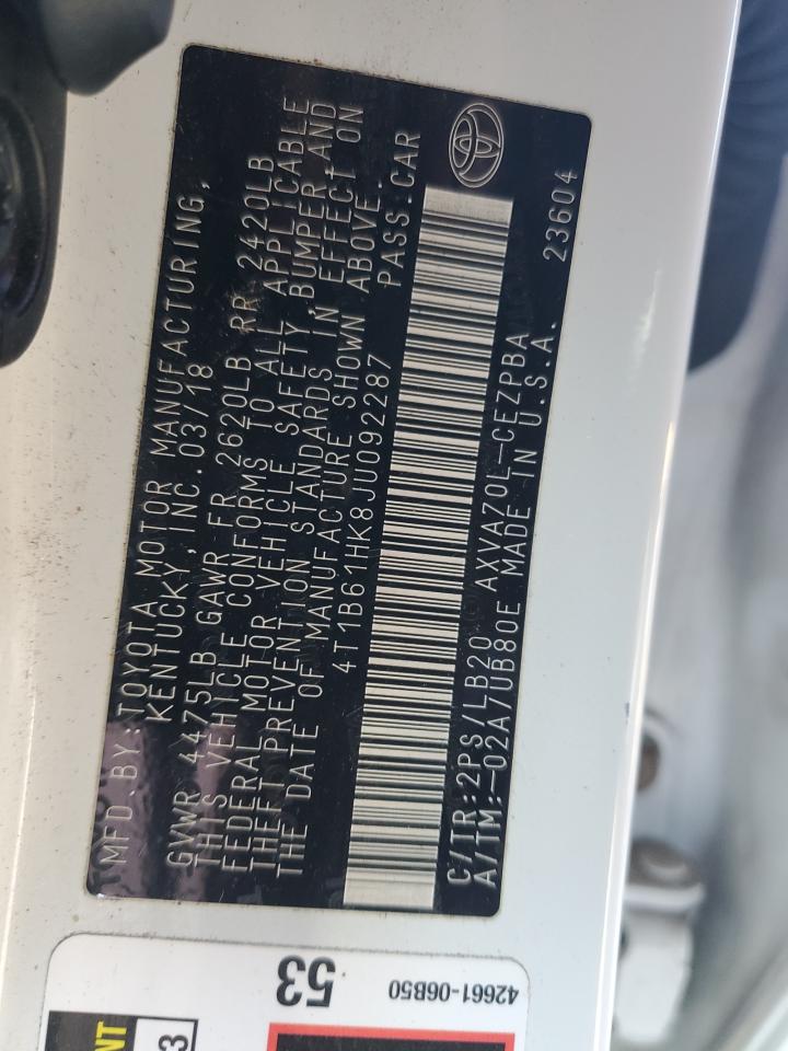 2018 Toyota Camry VIN 4T1B61HK8JU092287 Copart auction photo, rear end / minor dent/scratches damage thumbnail 12