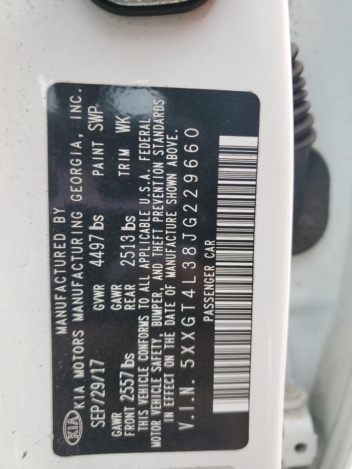 2018 KIA Optima VIN 5XXGT4L38JG229660 Copart auction photo, front end / side damage thumbnail 13
