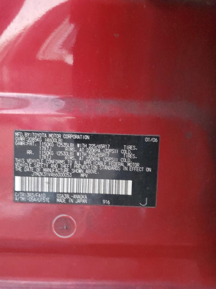 2006 Toyota RAV 4 VIN JTMZK31V466000053 Copart auction photo, rear end damage thumbnail 13