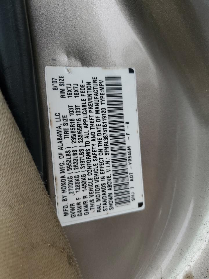 2007 Honda Odyssey VIN 5FNRL38747B119120 Copart auction photo, front end / rear end damage thumbnail 13