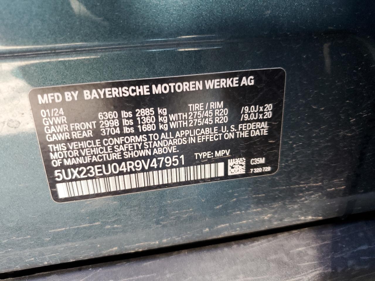 2024 BMW X5 VIN 5UX23EU04R9V47951 Copart auction photo, side / front end damage thumbnail 13