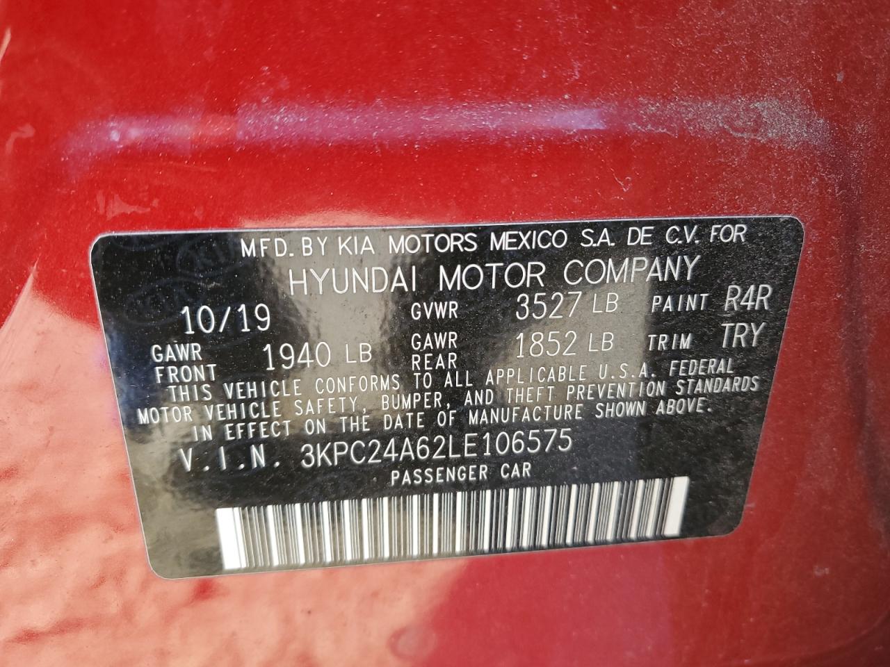 2020 Hyundai Accent VIN 3KPC24A62LE106575 Copart auction photo, front end / rear end damage thumbnail 12