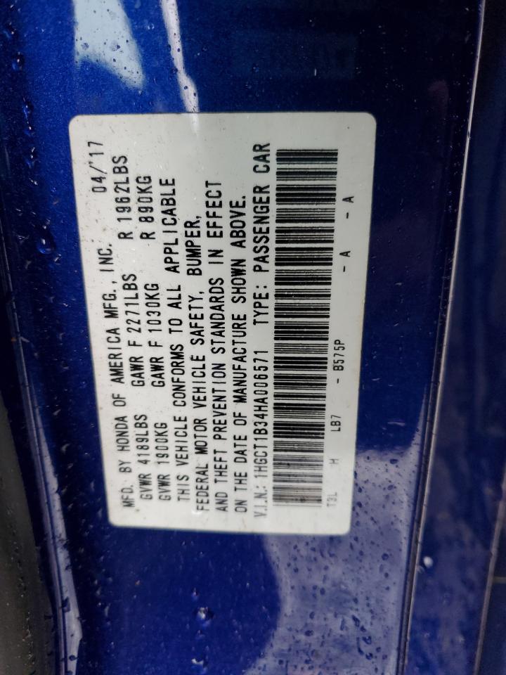 2017 Honda Accord VIN 1HGCT1B34HA006571 Copart auction photo, front end / burn damage thumbnail 14