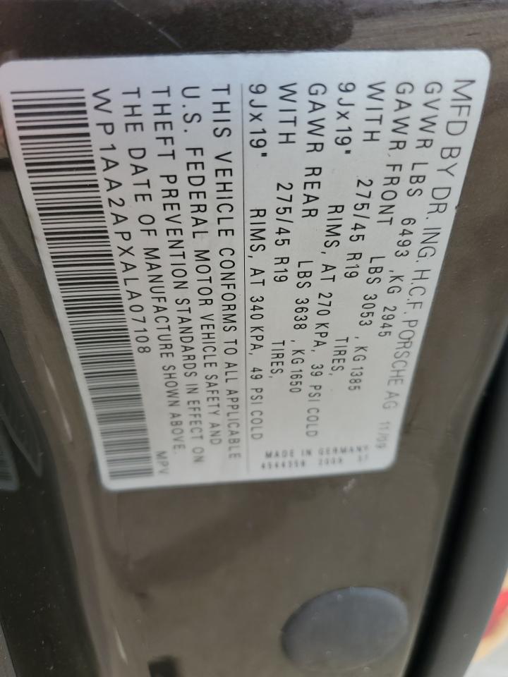 2010 Porsche Cayenne VIN WP1AA2APXALA07108 Copart auction photo, side / rear end damage thumbnail 13