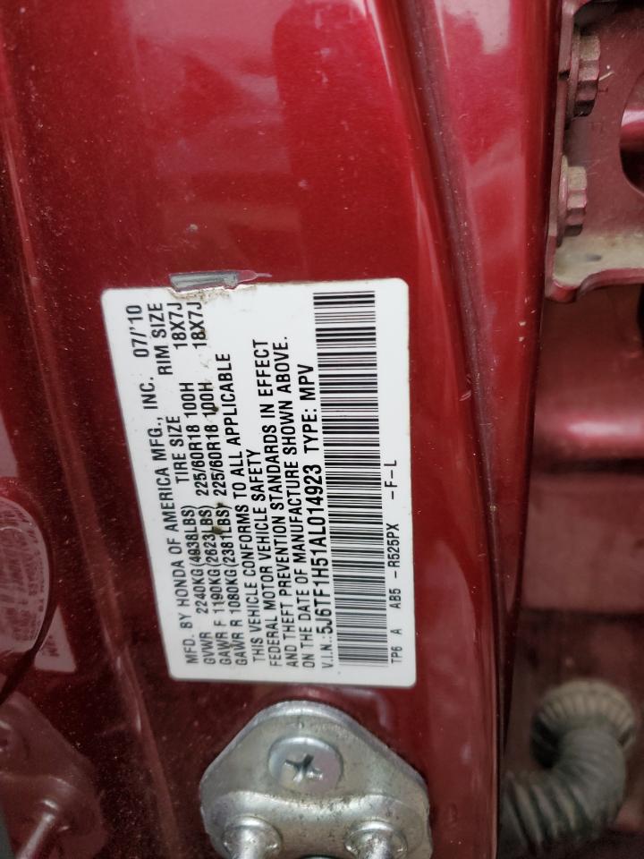 2010 Honda Accord VIN 5J6TF1H51AL014923 Copart auction photo, all over damage thumbnail 12