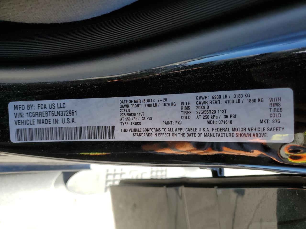 2020 RAM 1500 VIN 1C6RREBT6LN372961 Copart auction photo, all over damage thumbnail 14