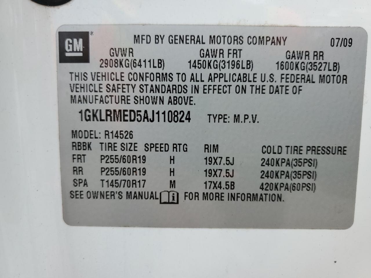 2010 GMC Acadia VIN 1GKLRMED5AJ110824 Copart auction photo, front end damage thumbnail 13
