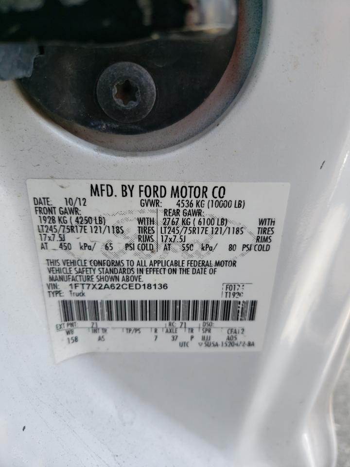 2012 Ford F250 VIN 1FT7X2A62CED18136 Copart auction photo, front end damage thumbnail 12