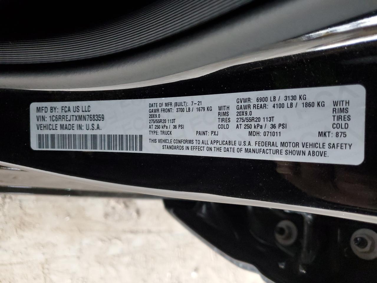 2021 RAM 1500 VIN 1C6RREJTXMN768359 Copart auction photo, front end damage thumbnail 13