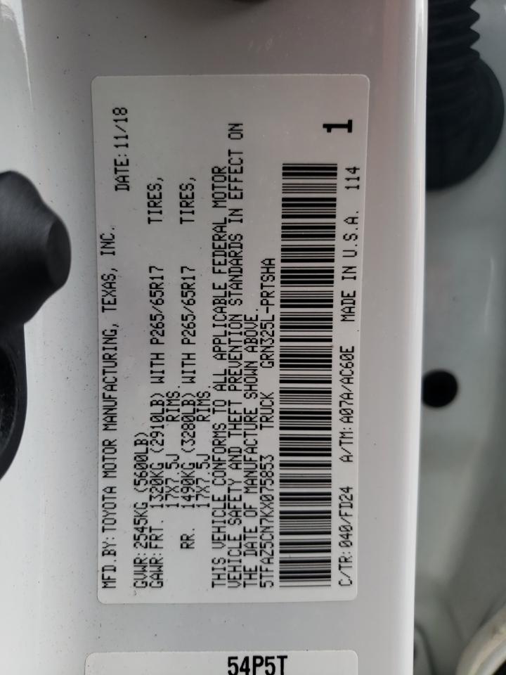 2019 Toyota Tacoma VIN 5TFAZ5CN7KX075853 Copart auction photo, rear end / front end damage thumbnail 12