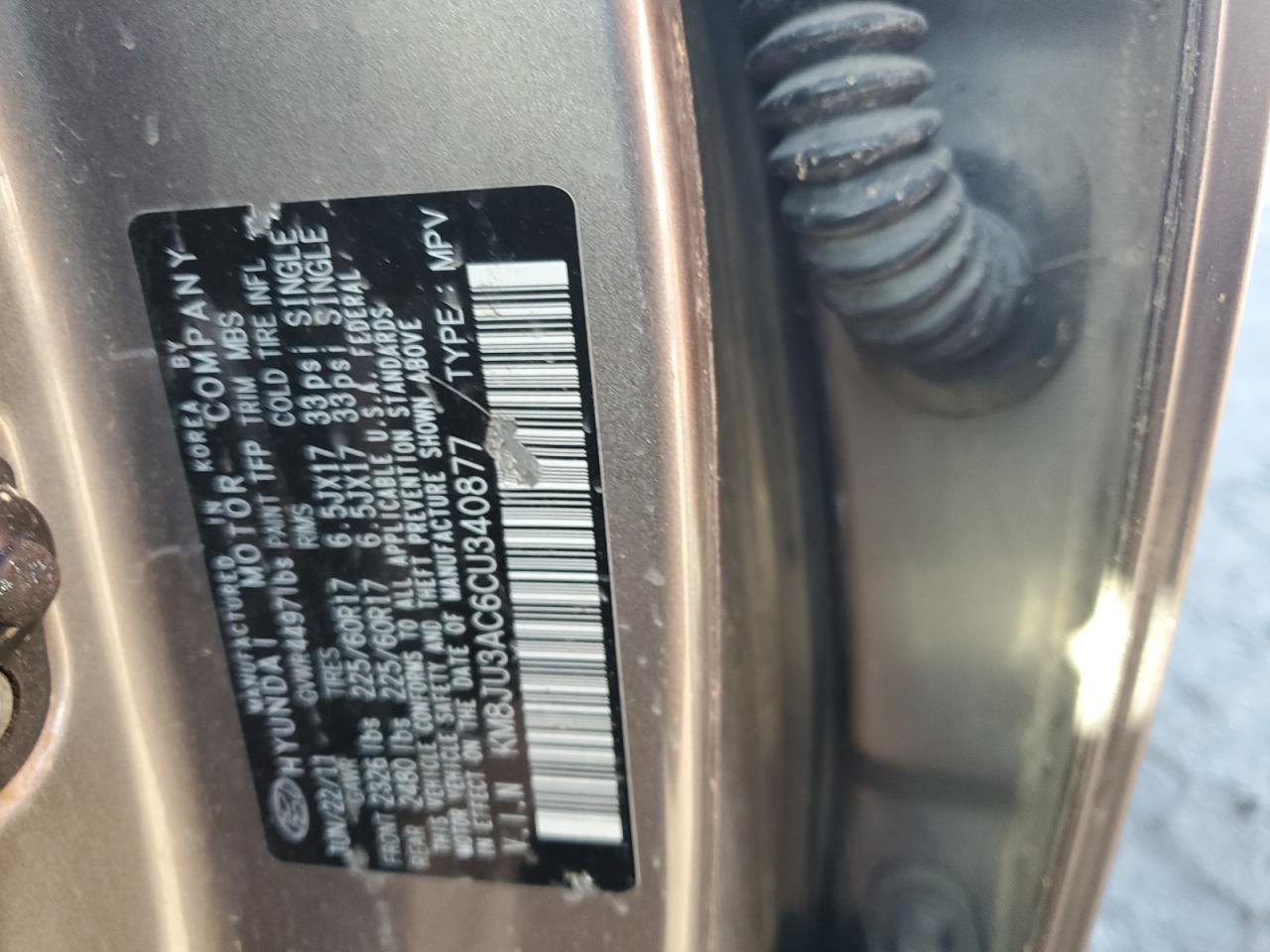 2012 Hyundai Tucson VIN KM8JU3AC6CU340877 Copart auction photo, rollover damage thumbnail 13
