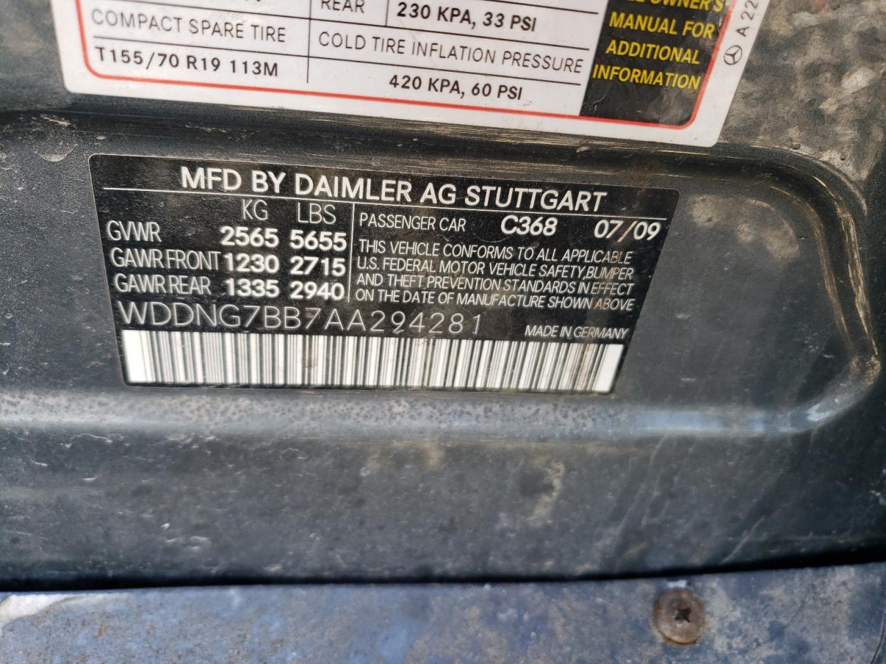 2010 Mercedes-Benz S-klasse VIN WDDNG7BB7AA294281 Copart auction photo, front end / side damage thumbnail 14