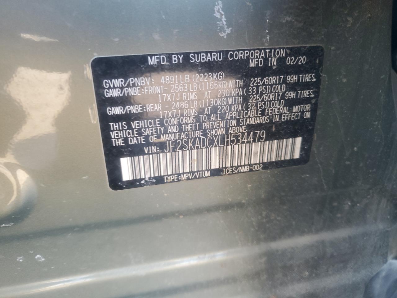2020 Subaru Forester VIN JF2SKADCXLH534479 Copart auction photo, all over / minor dent/scratches damage thumbnail 15