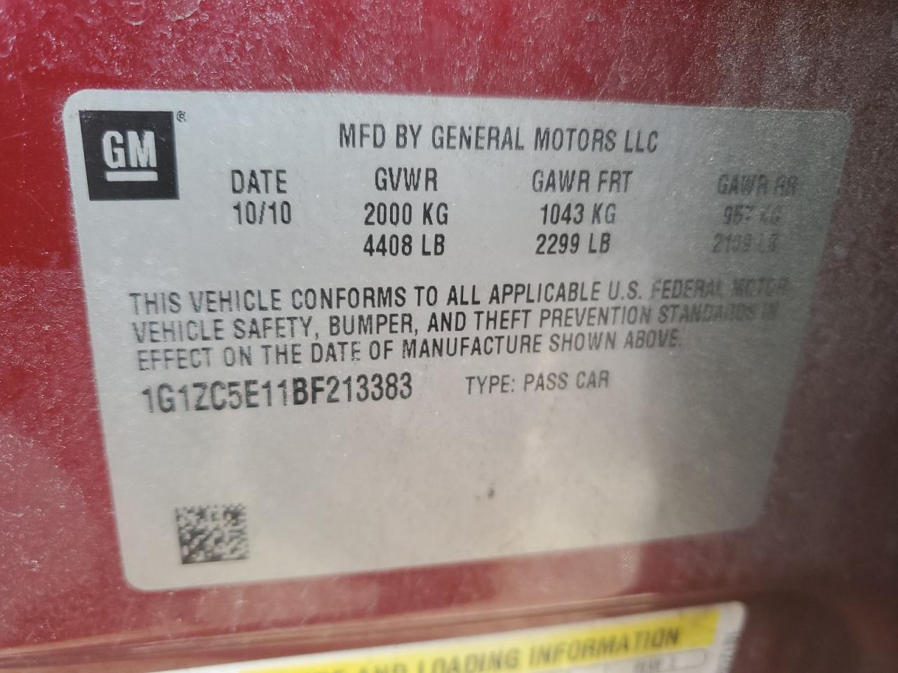 2011 Chevrolet Malibu VIN 1G1ZC5E11BF213383 Copart auction photo, front end damage thumbnail 12