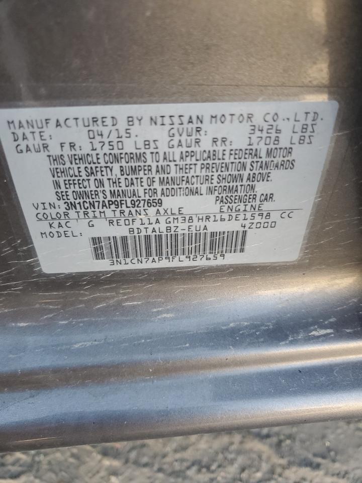 2015 Nissan Versa VIN 3N1CN7AP9FL927659 Copart auction photo, rear end damage thumbnail 12