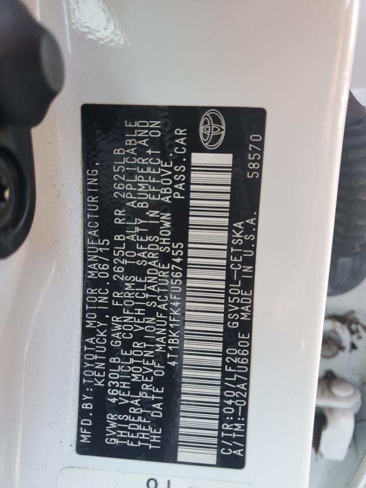 2015 Toyota Camry VIN 4T1BK1FK4FU567455 Copart auction photo, water/flood damage thumbnail 12