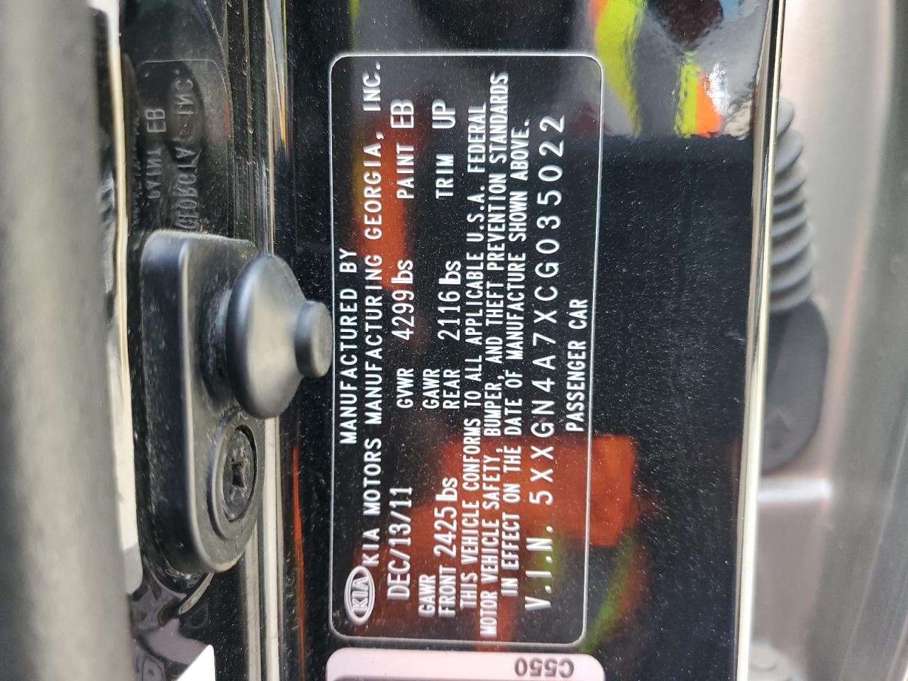 2012 KIA Optima VIN 5XXGN4A7XCG035022 Copart auction photo, all over / undercarriage damage thumbnail 12