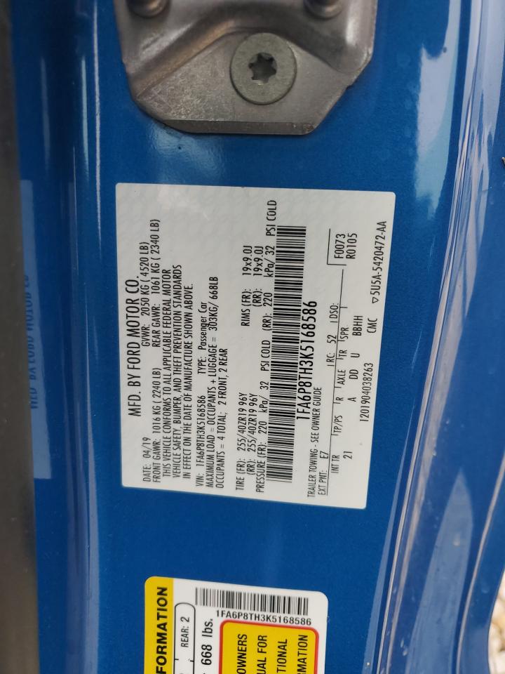 2019 Ford Mustang VIN 1FA6P8TH3K5168586 Copart auction photo, front end damage thumbnail 15