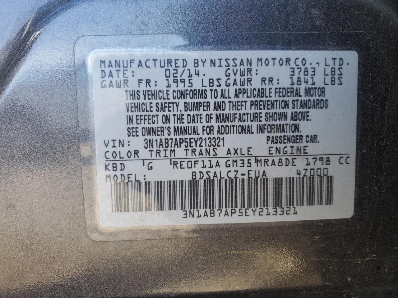 2014 Nissan Sentra VIN 3N1AB7AP5EY213321 Copart auction photo, front end damage thumbnail 12