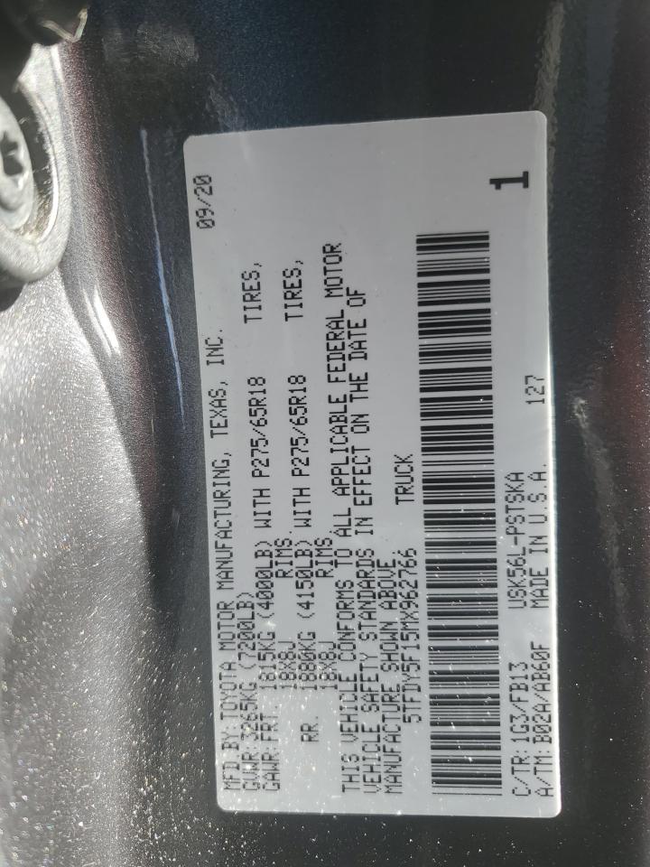 2021 Toyota Tundra VIN 5TFDY5F15MX962766 Copart auction photo, side damage thumbnail 12